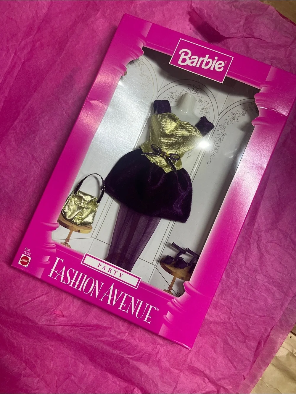 Vintage 1997 Barbie Party Outfit Dress in Pink, Gold and Purple